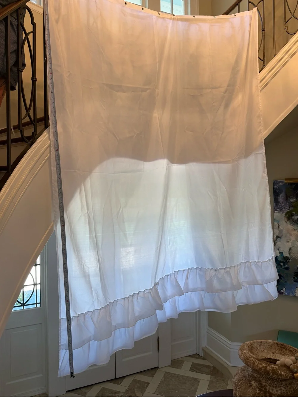 Custom Sized Sheer White Ruffled Shower Curtain Panel